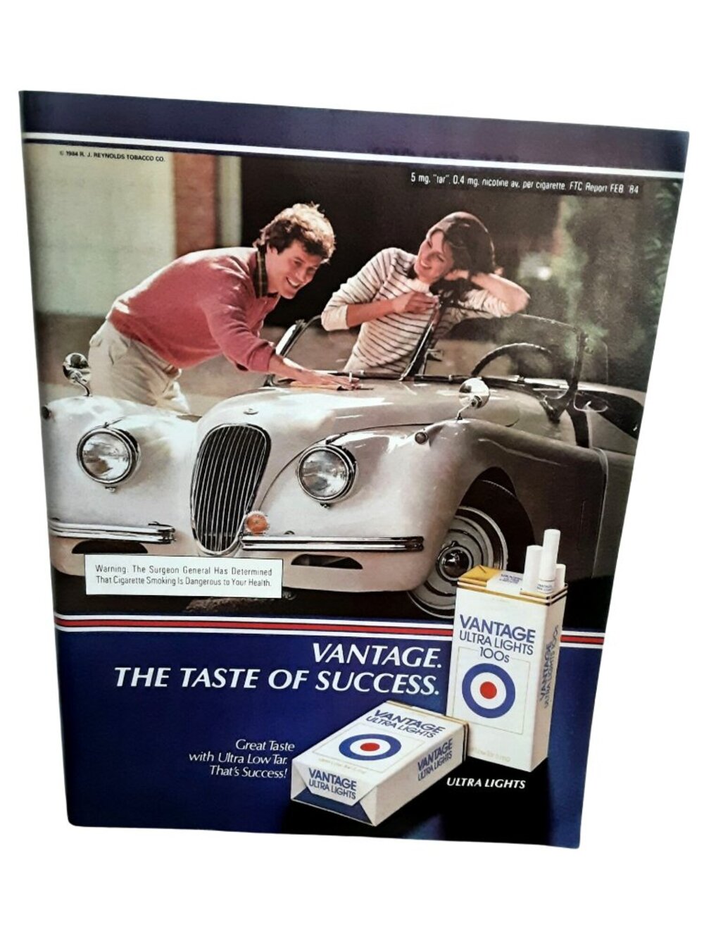 1984 Vantage Ultra Lights Cigarettes Print Ad Vintage Car Jaguar Style